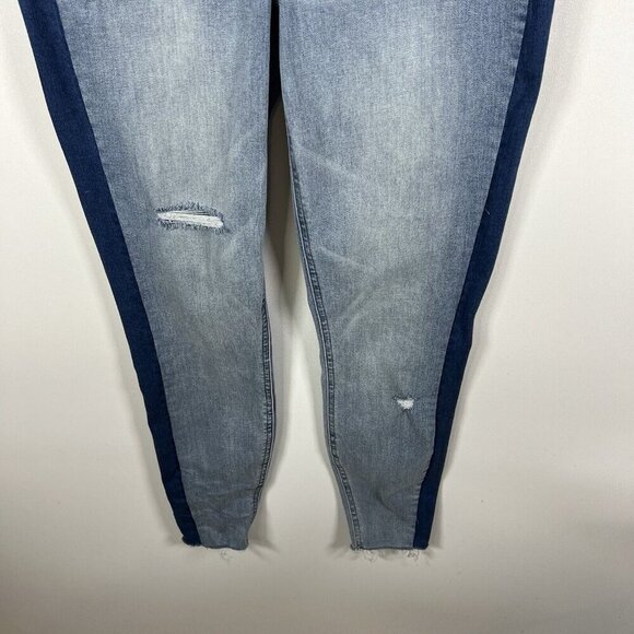 SPANX Jeans Women's Large Blue Two Tone Distressed Ankle Skinny Pull On jeans - Picture 4 of 11